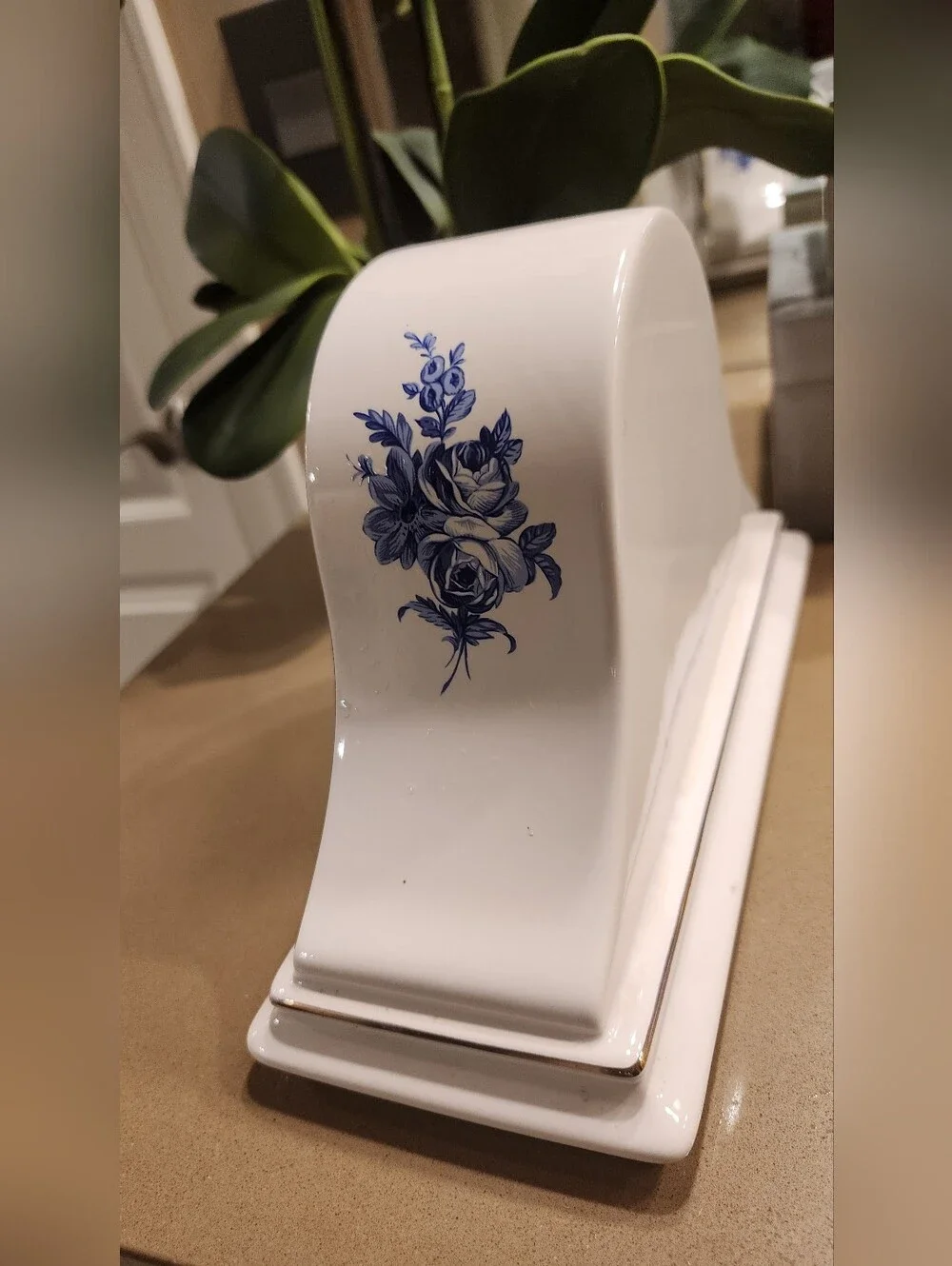 Elegant Cream Mantel Clock with Blue Floral Accents - Hornsea Pottery.